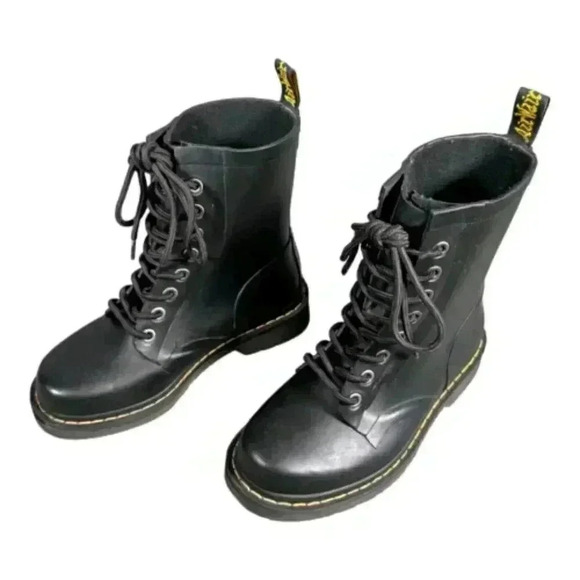 Doc Martens Drench Rubber Rain Boot Black Women's 5 Mid-Calf Lace Up 8 Eye 36 - Picture 3 of 8